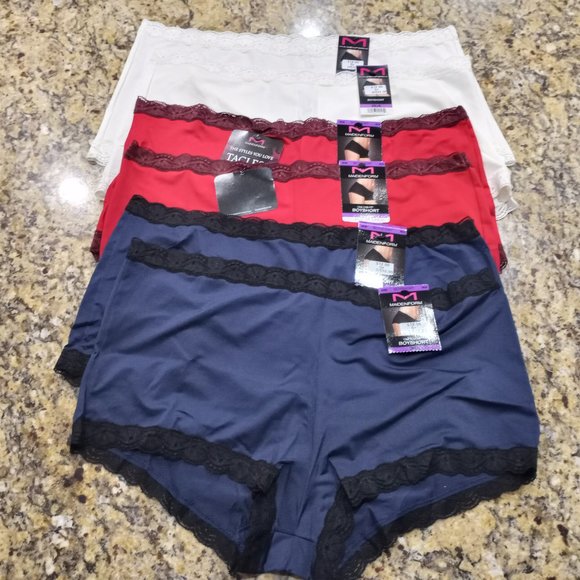 Maidenform NWT Sz 9 2XL Microfiber Boy Shorts Lace Blue White Red 6 Pair Panties - Picture 1 of 5